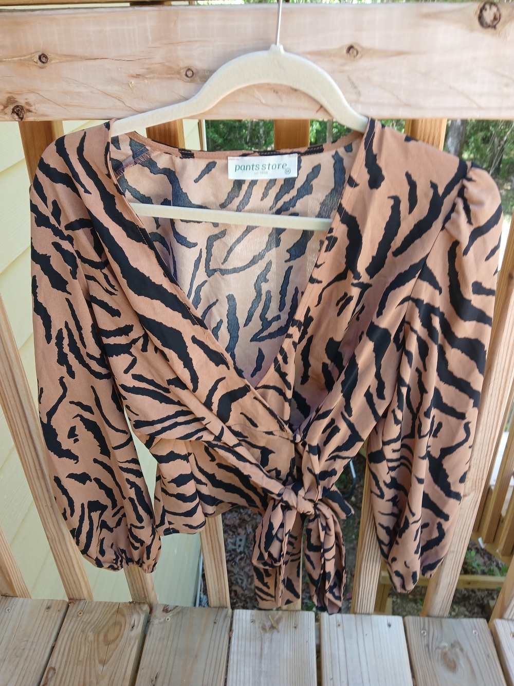 Pantsstore Tan and Black Zebra-Print Wrap Blouse